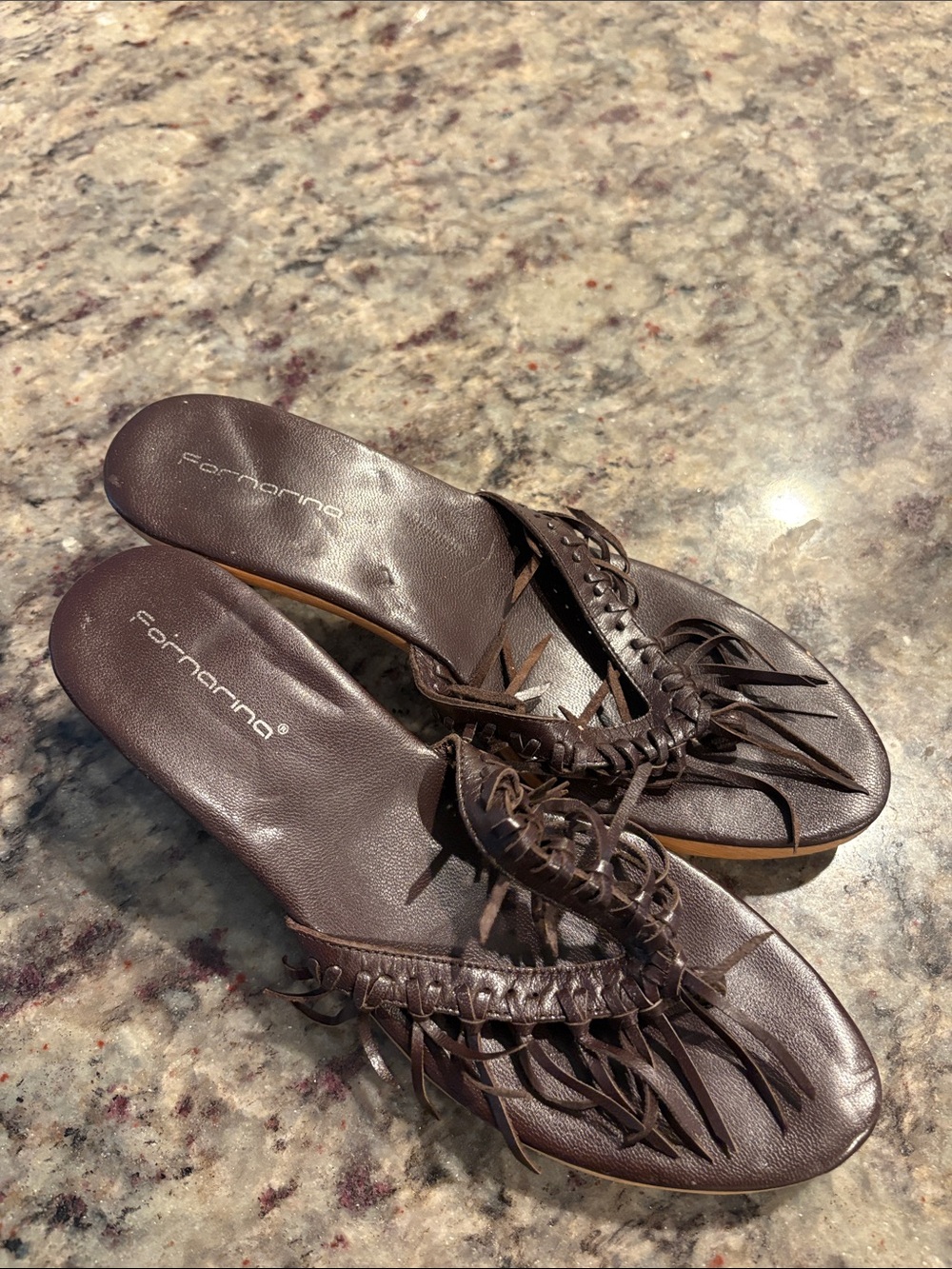 Fornarina Women's Brown Fringe Leather Slide Sandals